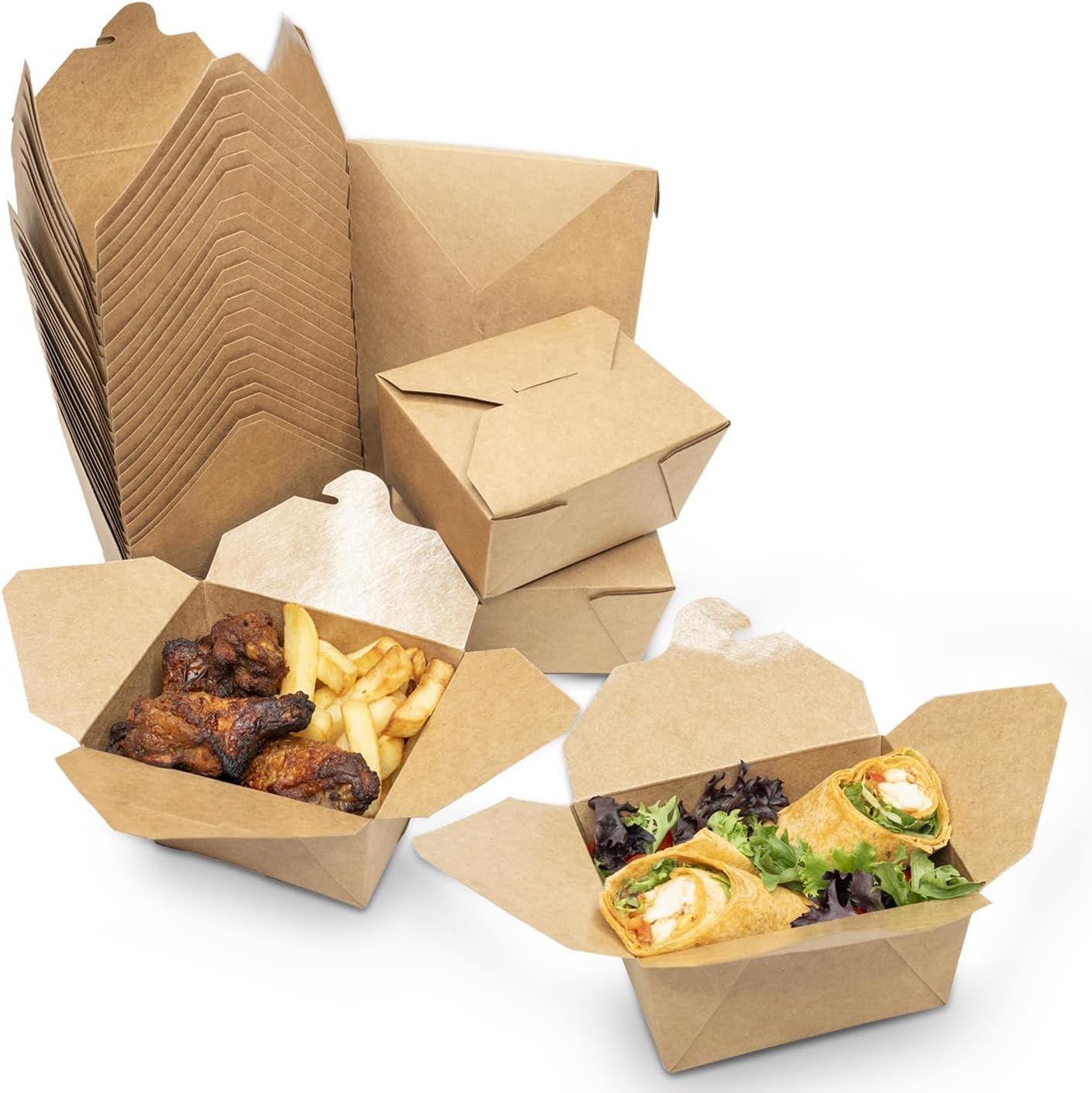 50 x Brown Cardboard Takeaway Food Boxes EcoFriendly Biodegradable (L130/113 x W108/91 x H65mm
