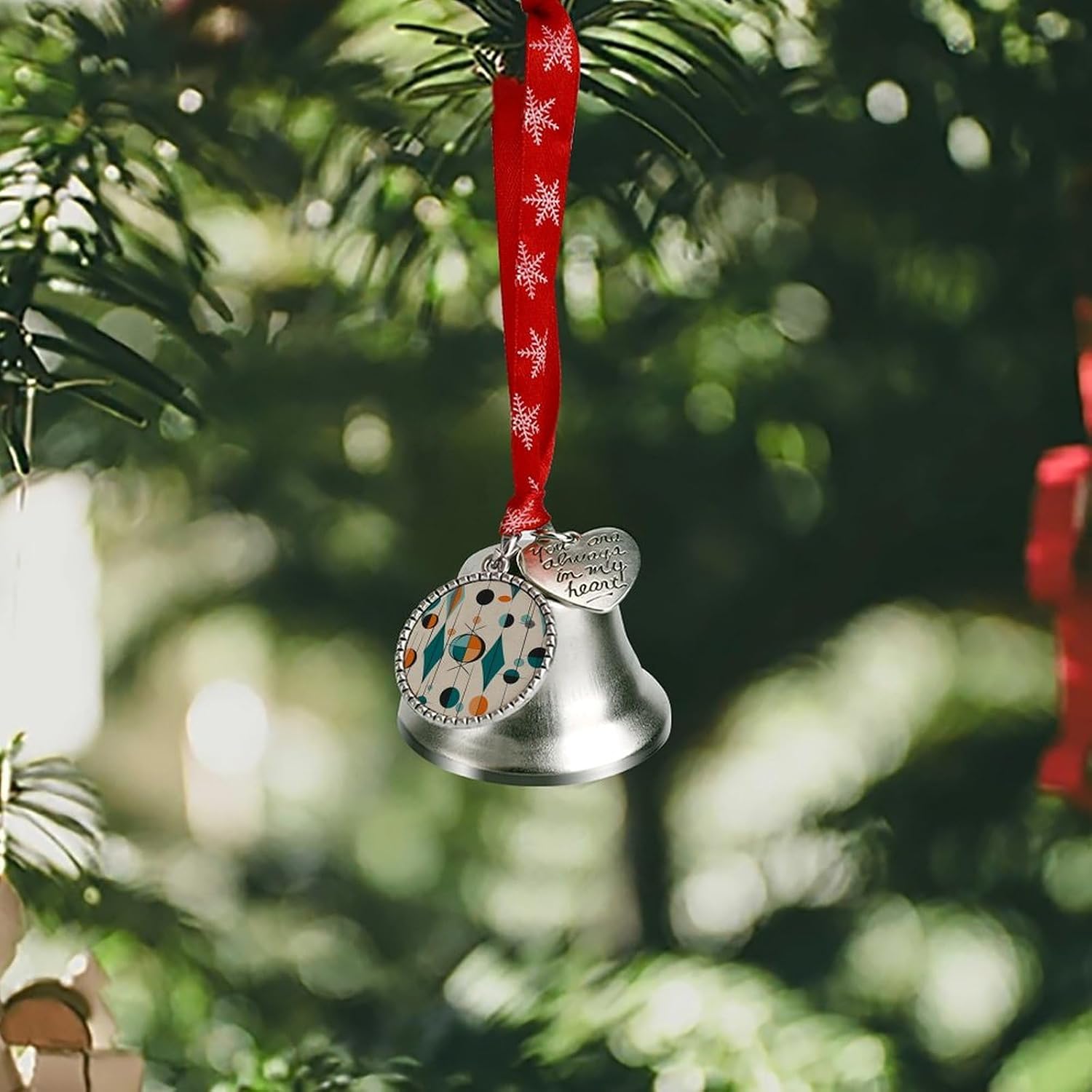 Mid Century Geometric Christmas Bells Ornaments Tree Jingle Bells Decors Xmas Silver Bell Hanging Decoration Pendants for Weddings Parties Christmas Wreaths
