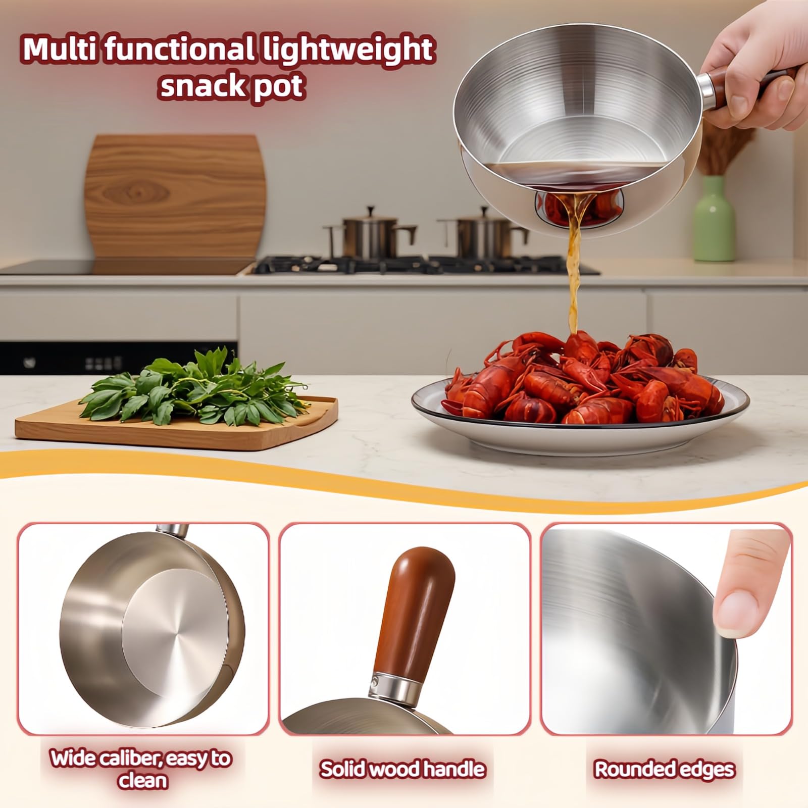 800ml/27oz Wood Handle Saucepan - 316 Stainless Steel, Multi-Use Induction Compatible Pan for Milk, Soup, Oatmeal, Camping & Small Kitchen — Amazon image 6