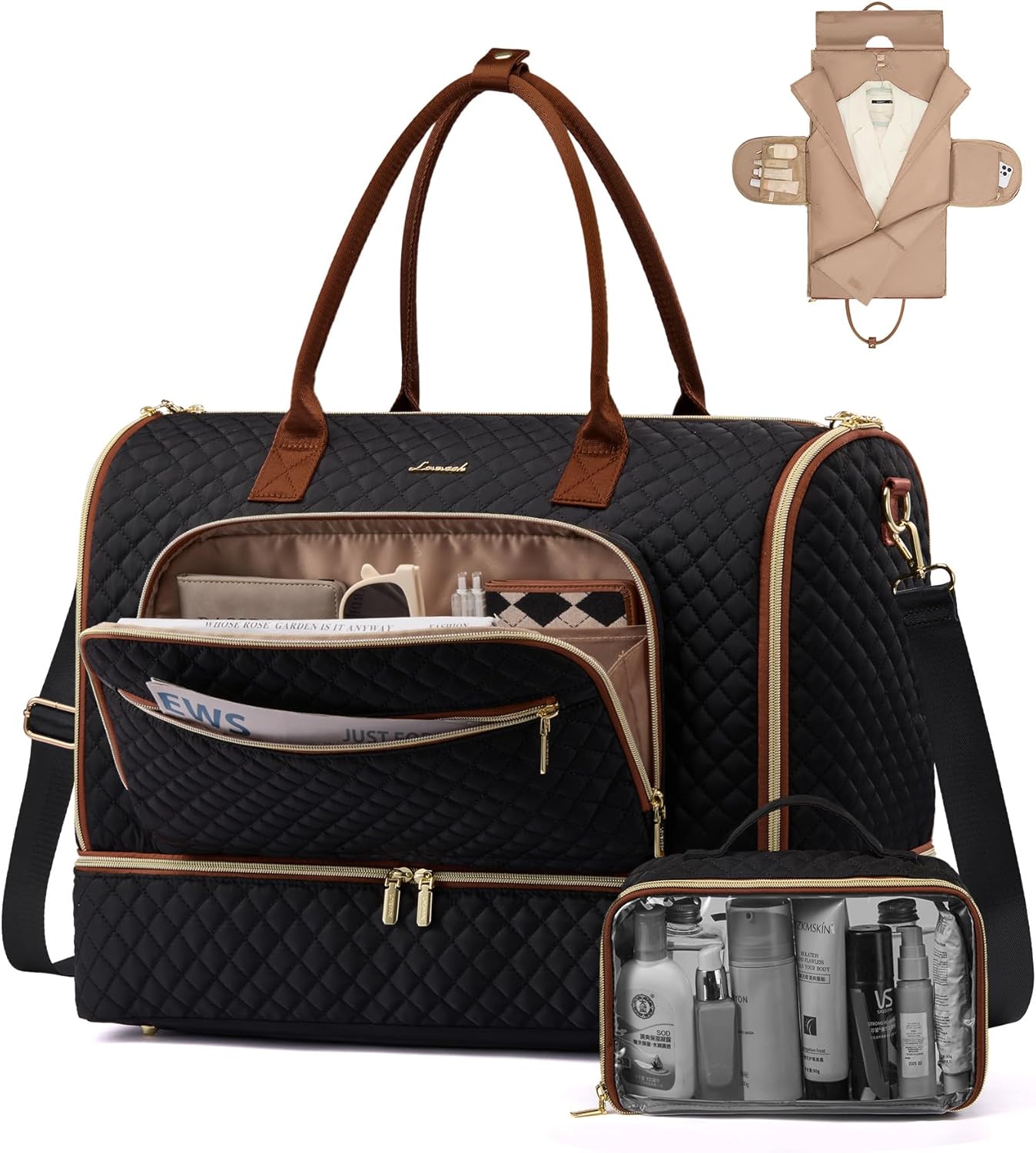 LOVEVOOK Convertible Travel Duffle Bag for Women Men, Garment Bag for Travel, Quilted Overnight Weekender Carry On Duffel Bags for Airplane, Suit Bags for Trip, Business