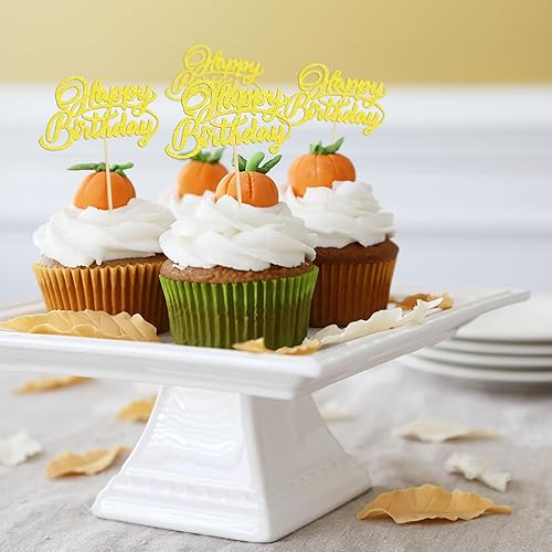 Miniatura 5 de 24 piezas de decoración de cupcakes de cumpleaños con purpurina dorada para cupcakes de cumpleaños para celebrar fiestas de cumpleaños, suministros