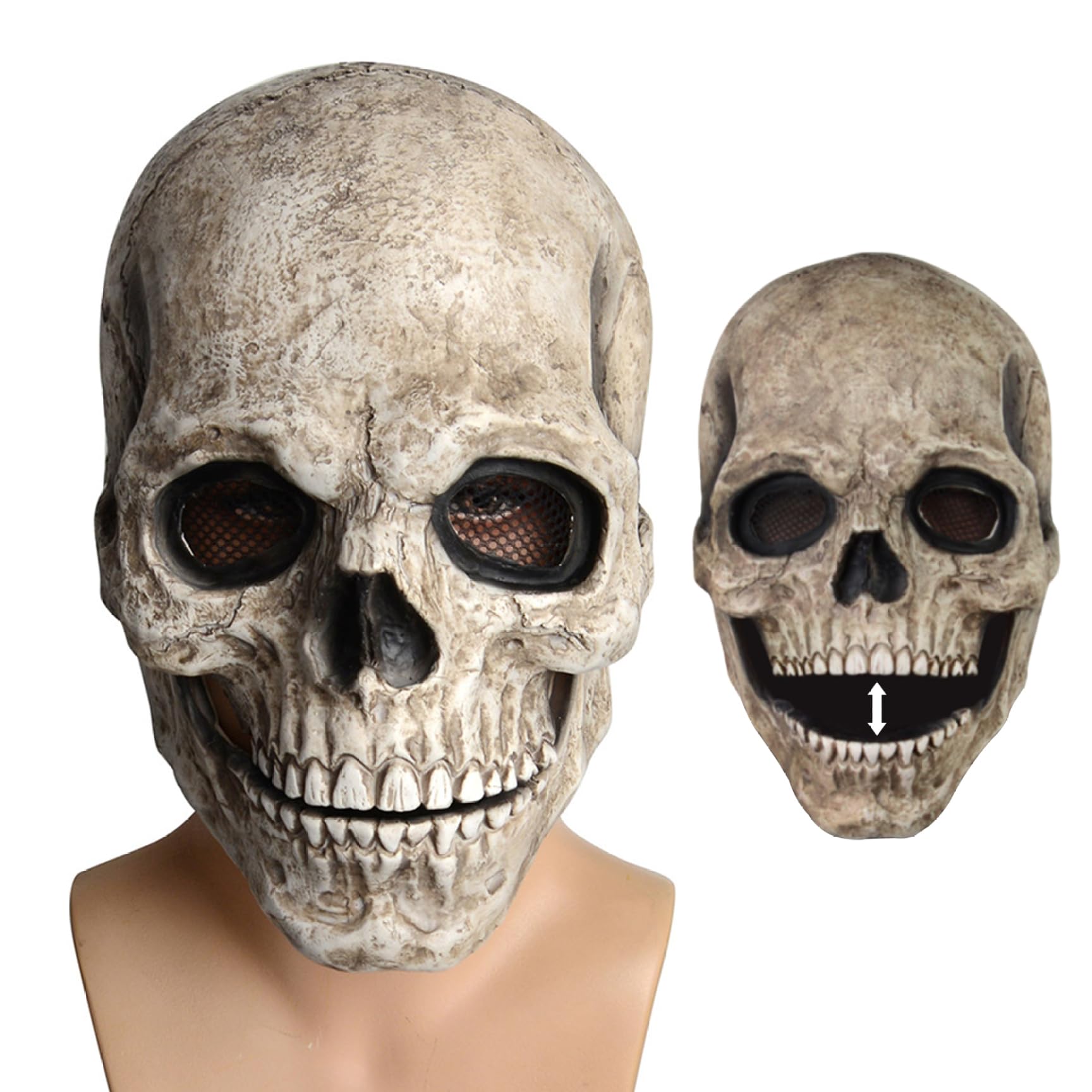 CNAFGBGG Scary Halloween Face Cover for 8+ Years Old Halloween Skull Face Cover with Movable Jaw Full Scary Skeleton Creepy Masque Headgear for Cosplay Costumes Dark Grey.