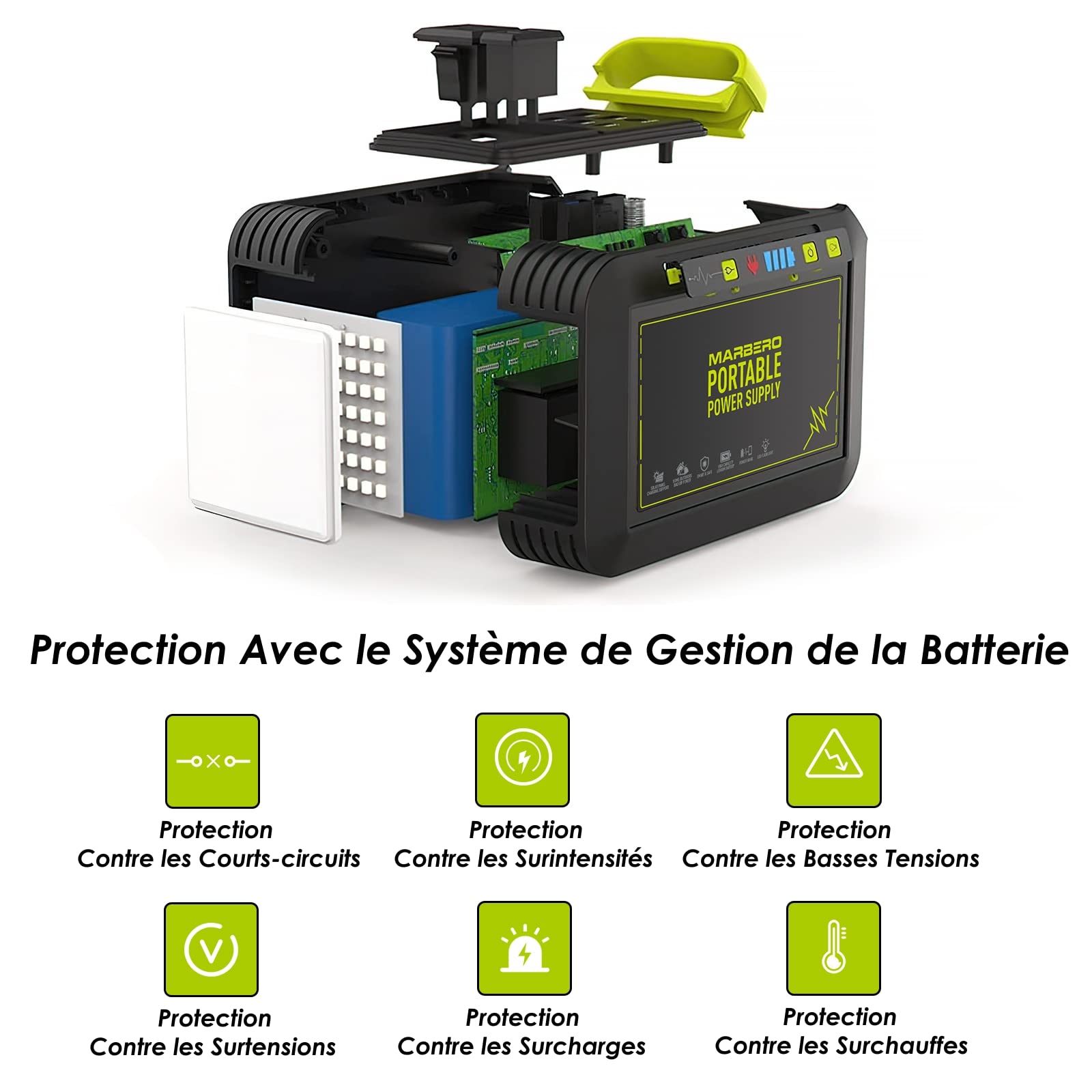 MARBERO Station Électrique Portable 24,000mAh Generateur Electrique Portable 88,8Wh Batterie Externe avec Prise 80W 220V USB C LED Batterie de Secours pour Camping Domestique Voyage Jardin Urgence