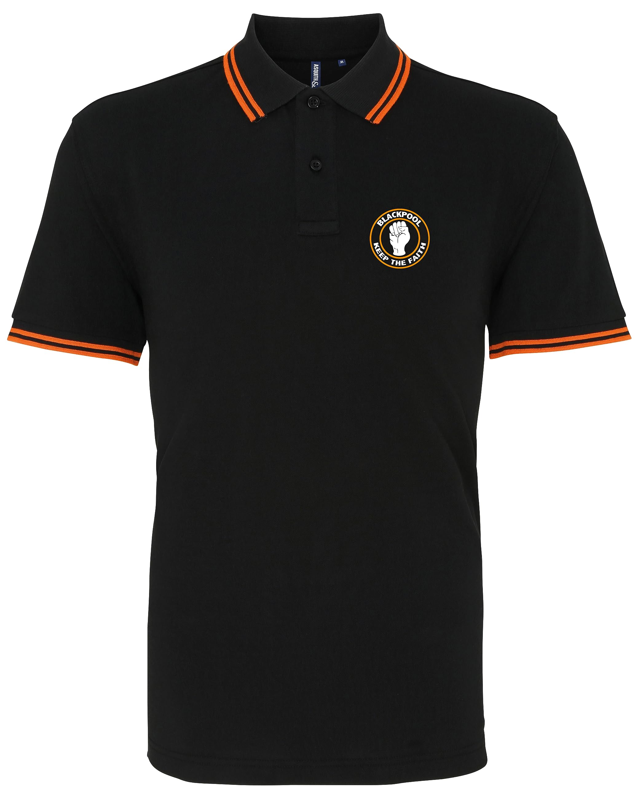 HiViz Kings Blackpool Northern Soul Keep The Faith Premium Printed Polo Shirt (as8, Alpha, x_l, Regular, Regular, Black & Orange)