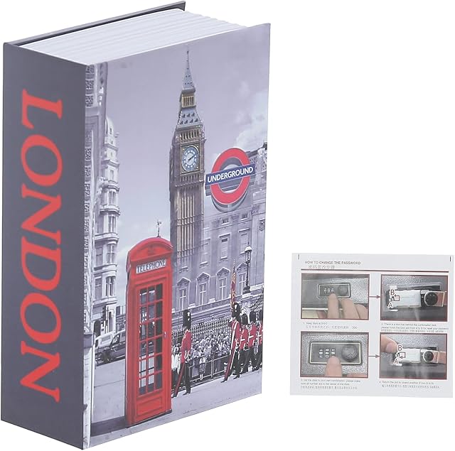 Book Safe with Combination Lock, Portable Safe Box Cash Money Jewellery Hidden Stash Secret Security Locker - 7.1x4.6x2.2in