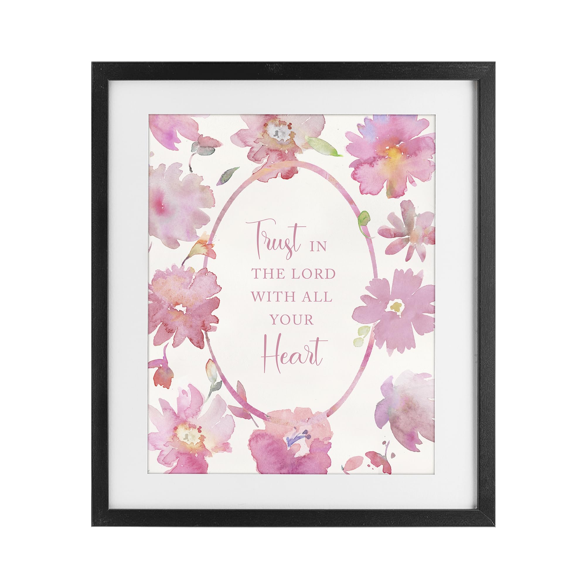 Stupell Industries Midnight Black (Textured) Trust In The Lord Pink Blooms Faith, 17 X 21 Inch Framed Print Under Glass