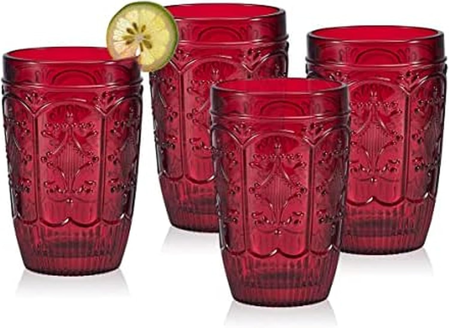 Fitz & Floyd Fitz and Floyd Trestle Highball Tumbler Cups, Set of 4, Red