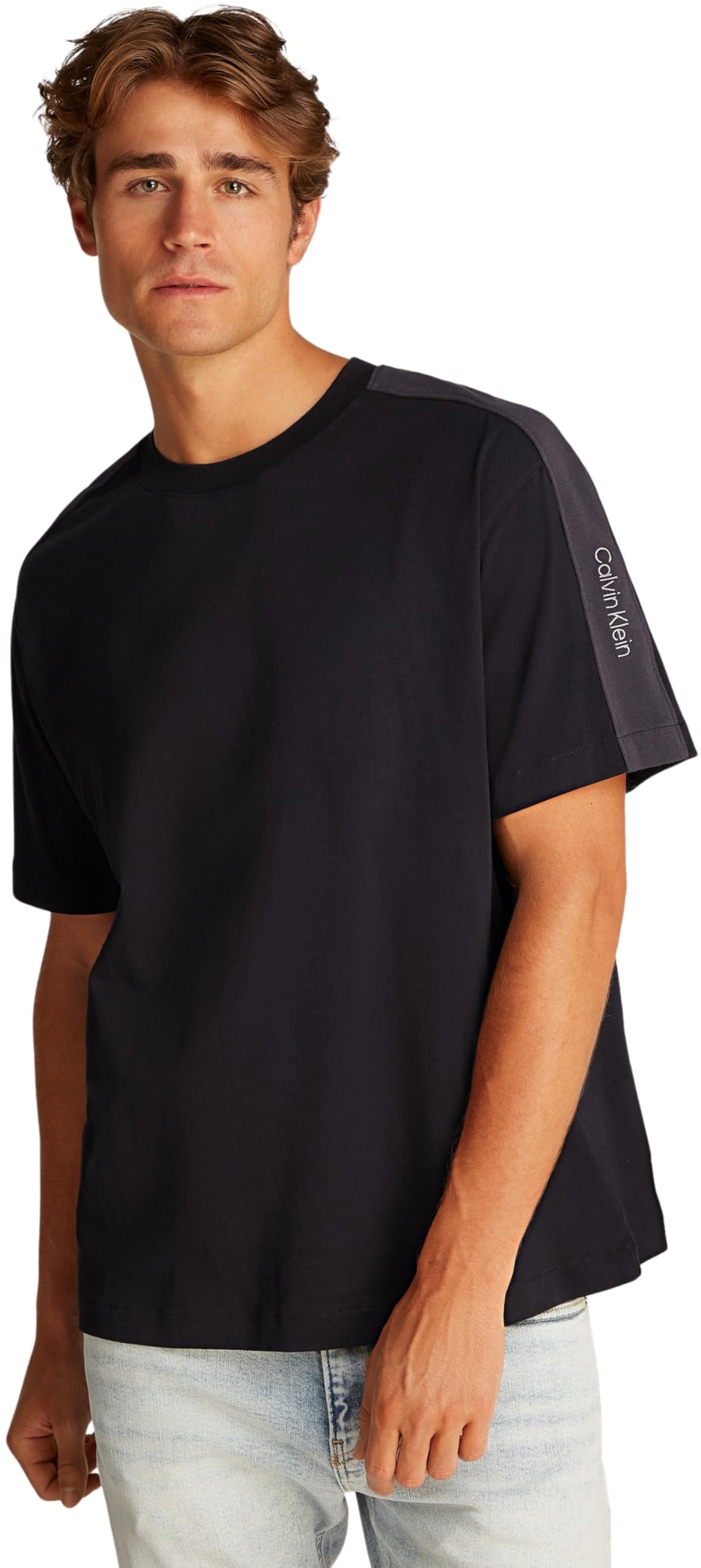 Calvin Klein Herren T-Shirt Kurzarm Logo Tape Tee mit Rundhalsausschnitt