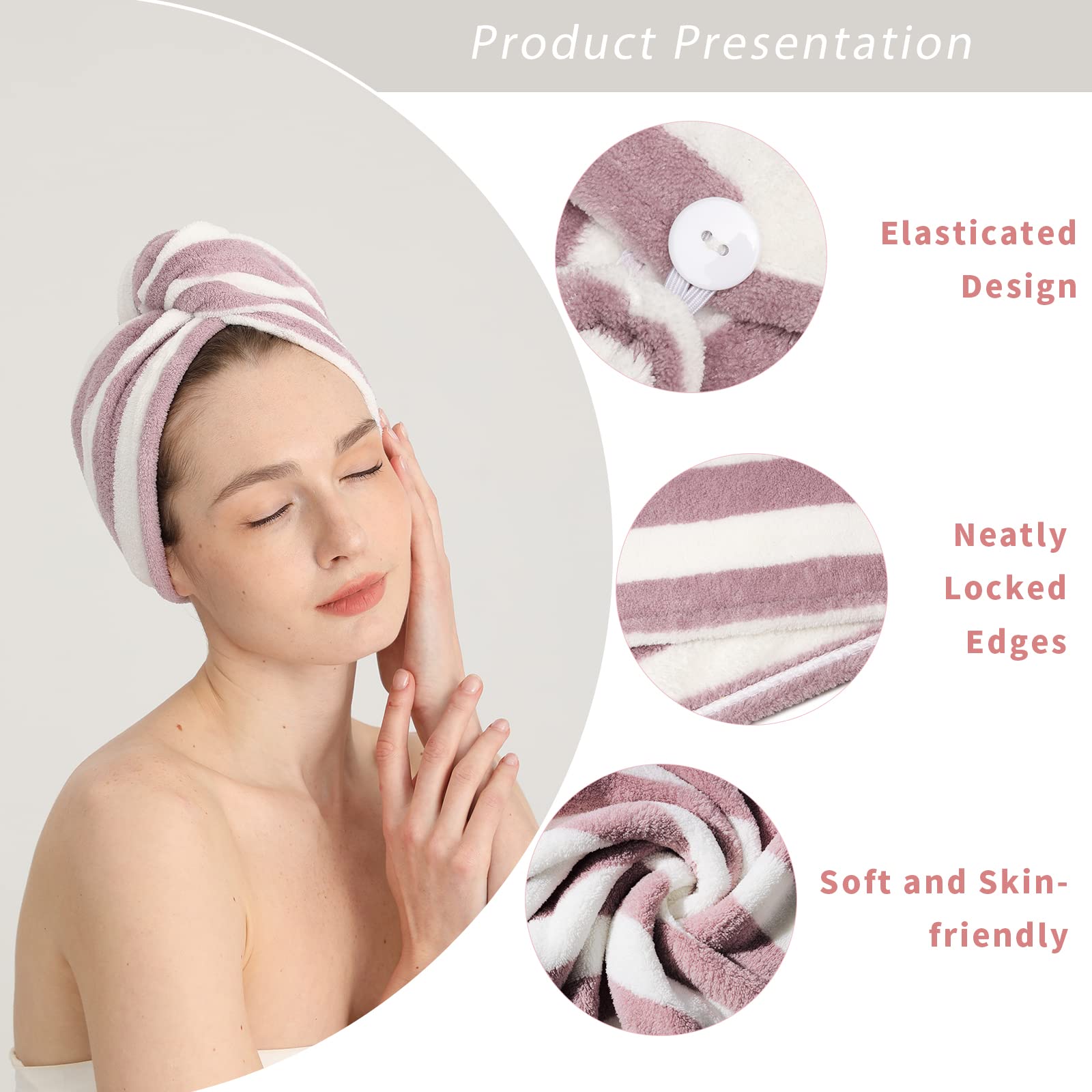 Microfiber Towel Hair Serviette Cheveux En Microfibre Super Absorbante - Rose Avec Bouton Serviette Microfibre