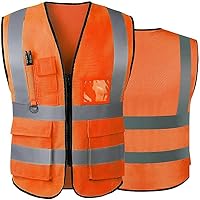 Vista 7 de Tydon Guardian Chaleco de seguridad reflectante de alta visibilidad para hombres y mujeres con bolsillos y cremallera frontal cumple