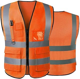 Hi Vis Vests for Women Men High Visibility Reflective Safety Security Vest with Pockets Zipper Front Meets ANSI/ISEA Standards