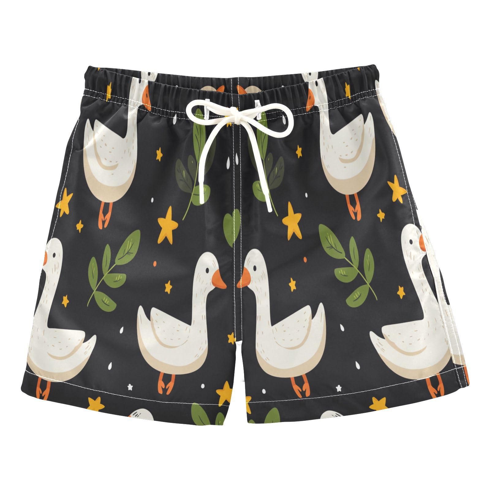 Jucciaco Boys Beach Board Shorts Duck Goose Cartoon Star Quick Dry Swim Trunk Swimwear for Kids