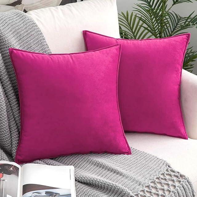 Woaboy Velvet Cushion Covers 50cm x 50cm Soft Decorative Square Throw Pillow Cases Pillowcases for Sofa Bedroom with Invisible Zipper 20x20 Inch Pack of 2 Rose Red