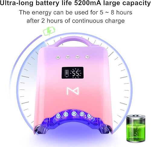 Miniatura 6 de M - Lámpara de curado de uñas inalámbrica y recargable NEO de 78 W con temporizador de visualización de tiempo LCD, sensor automático e interior