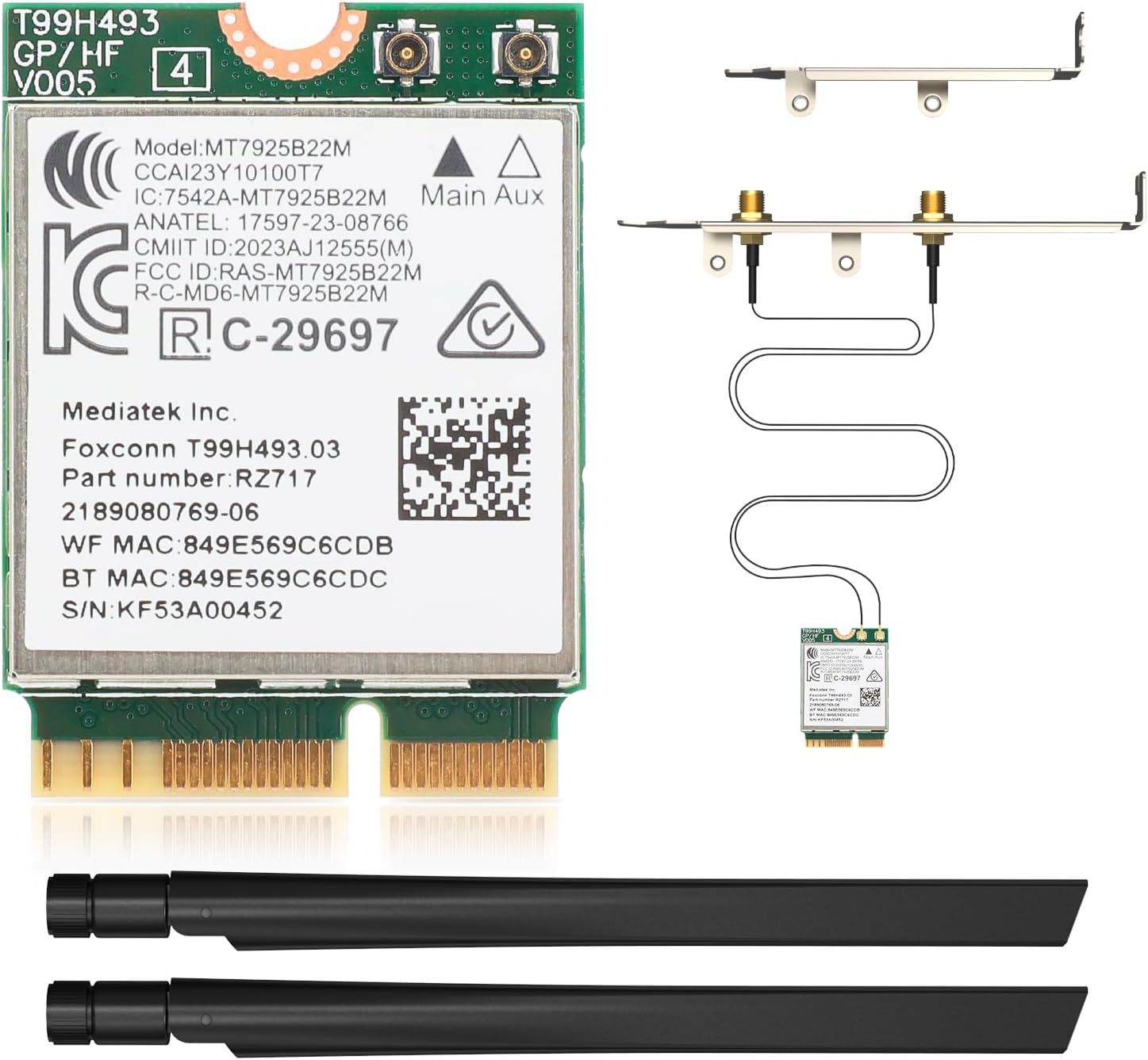 WiFi 7 BE6500 M.2 2230 Wireless Card for Desktop PC, MT7925 Tri-Band 6GHz/5GHz/2.4GHz, Bluetooth 5.4, 802.11be 6.5Gbps Network Adapter, for Intel/AMD Windows 11 & Linux 6.7+, Not CNVi