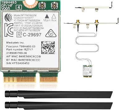 WiFi 7 BE6500 M.2 Wireless Card for Desktop PC, Tri-Band6G/5G/2.4Ghz