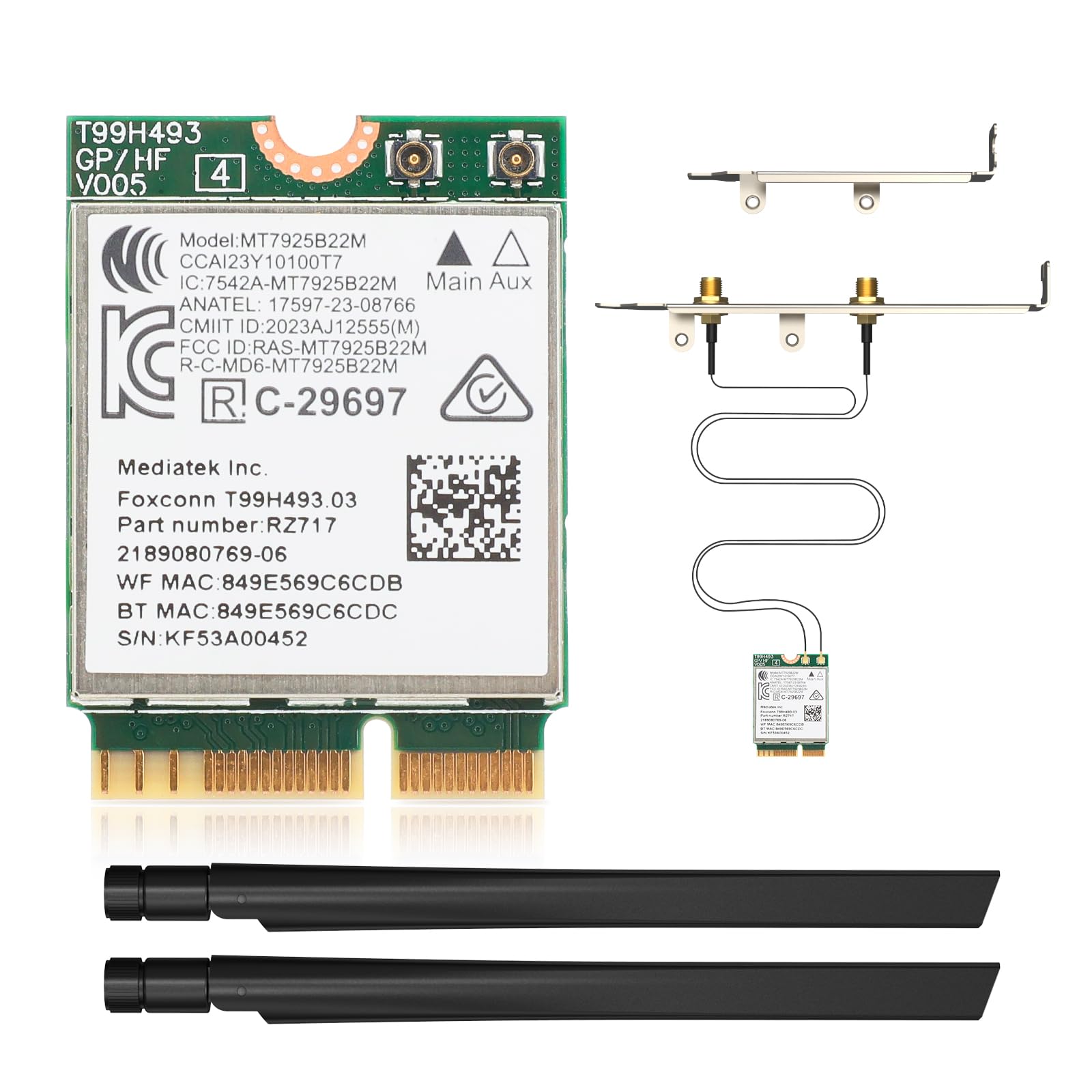 WiFi 7 BE6500 M.2 2230 Wireless Card for Desktop PC, MT7925 Tri-Band 6GHz/5GHz/2.4GHz, Bluetooth 5.4, 802.11be 6.5Gbps Network Adapter, for Intel/AMD Windows 11 & Linux 6.7+, Not CNVi-image-45