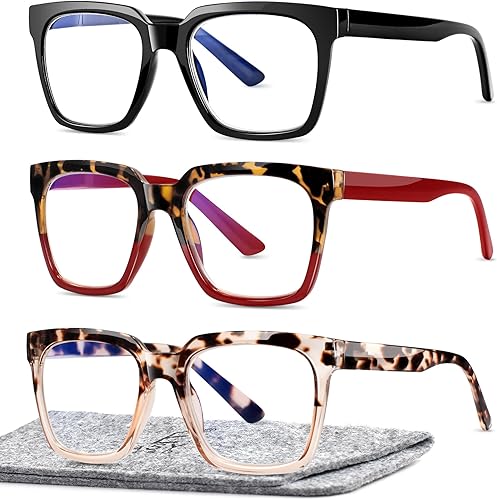 EASY READ 3 pares de anteojos de lectura para mujer, cuadrados, bloqueo de luz azul, antirrayos UV, con bisagra de resorte
