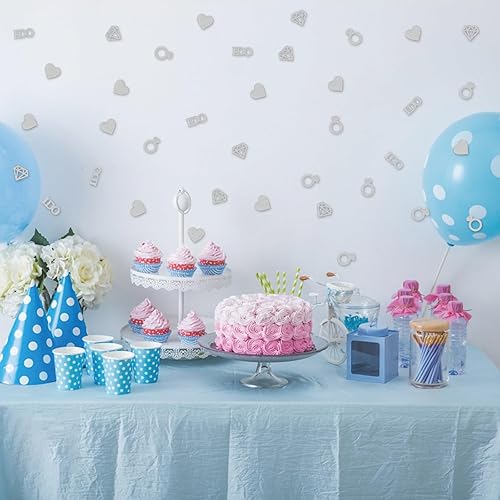 Miniatura 6 de Silver Glitter I Do Confetti, suministros para bodas, compromisospropuestas, decoración de mesa de anillo de diamantes, 120 unidades