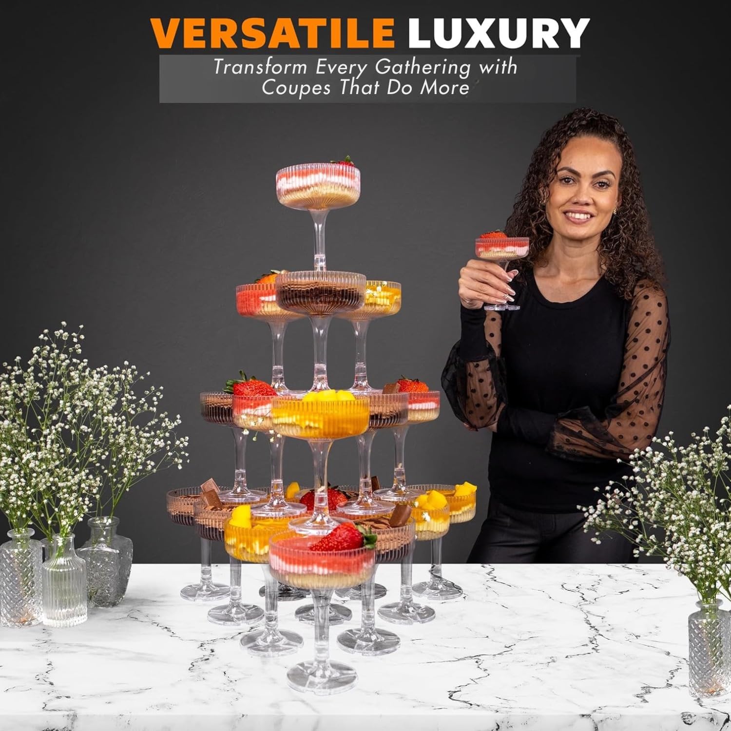 Disposable 20-Pack Acrylic Champagne Coupes - Art Deco