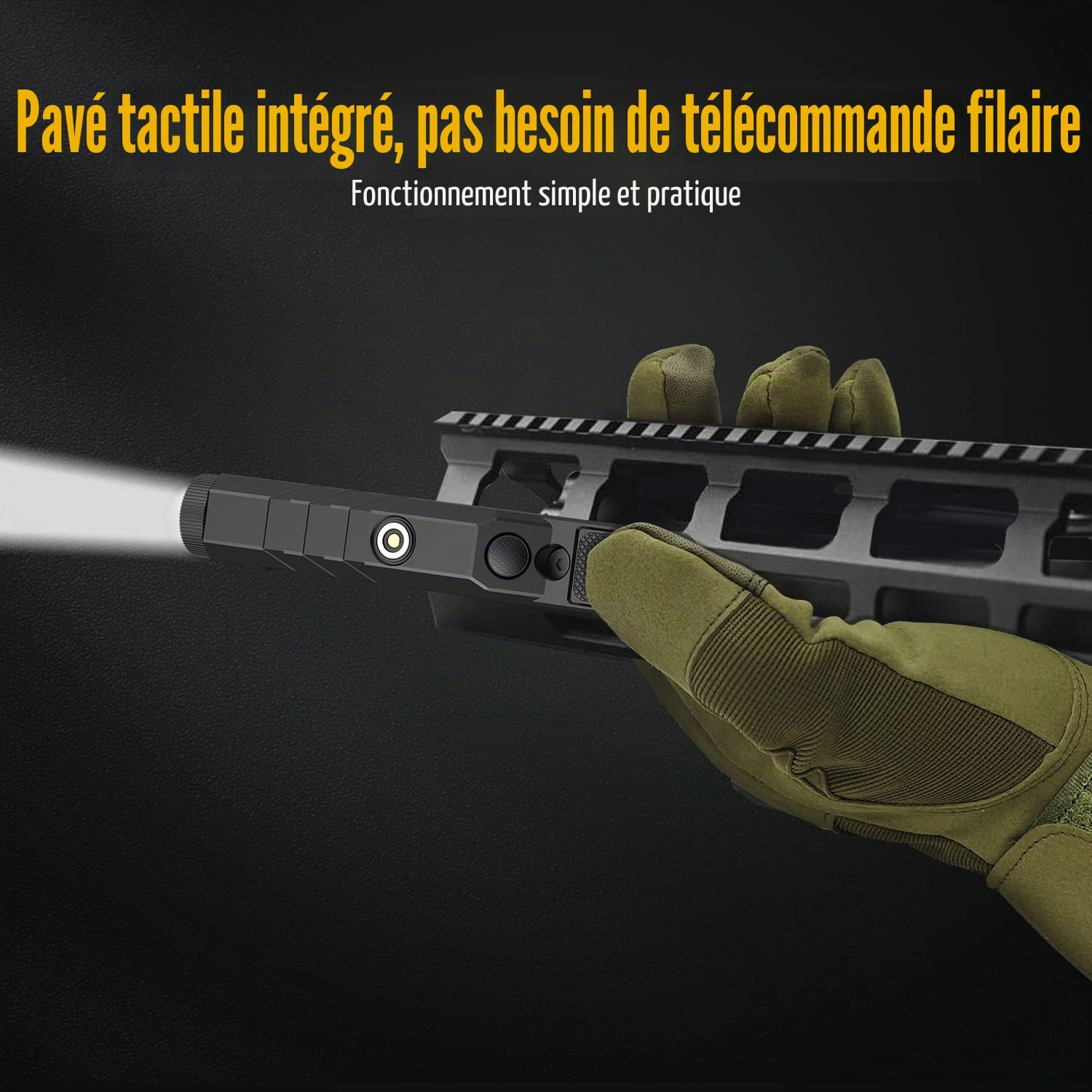 DEFENTAC Lampe torche tactique zoomable 1750lm momentanée et stroboscopique pour fusil, lampe d'arme avec interrupteur de pression intégré, compatible M-Lok et magnétique