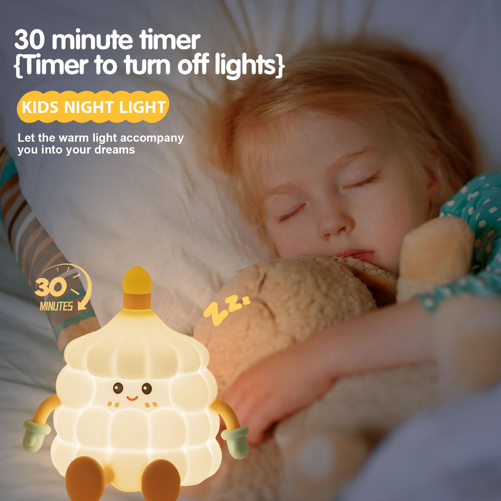 Auezona Luce Notturna Bambini, Silicone Lampada Notturna per Bambini Torta di Compleanno, Luce Notturna Neonato Dimmerabile Ricaricabile con Timer, Regalo Neonato Bambina