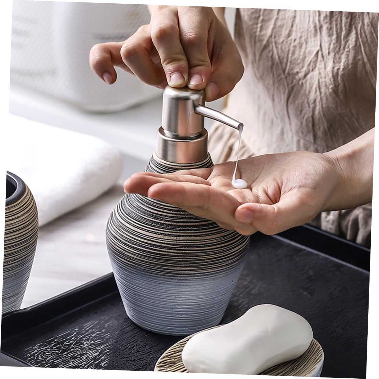 5 Pezzi Porta Spazzolino da Denti e Porta Sapone in Ceramica Leggero per Bagno e Viaggio, Set Accessori Bagno Funzionale e Compatto