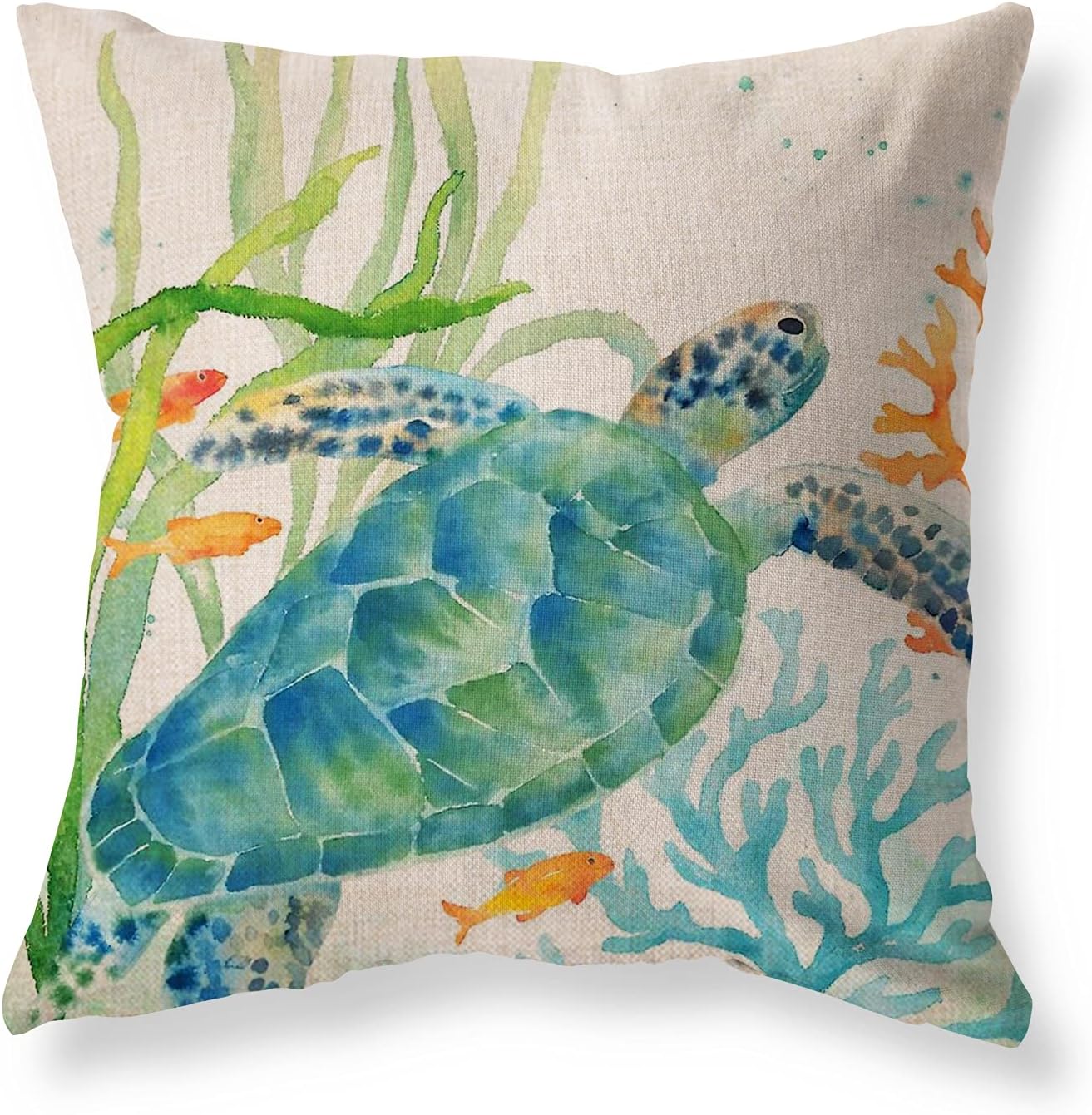 Outdoor Beach Throw Pillow Covers Blue Sea Turtle Seahorse Decorative Coastal Ocean Theme Decor Square Cushion Pillows Cover Set of 2 Pillow Cases for Patio Couch Sofa Marine Animals 18x18 Inch E Blue Sea Turtle Seahorse Set of 2