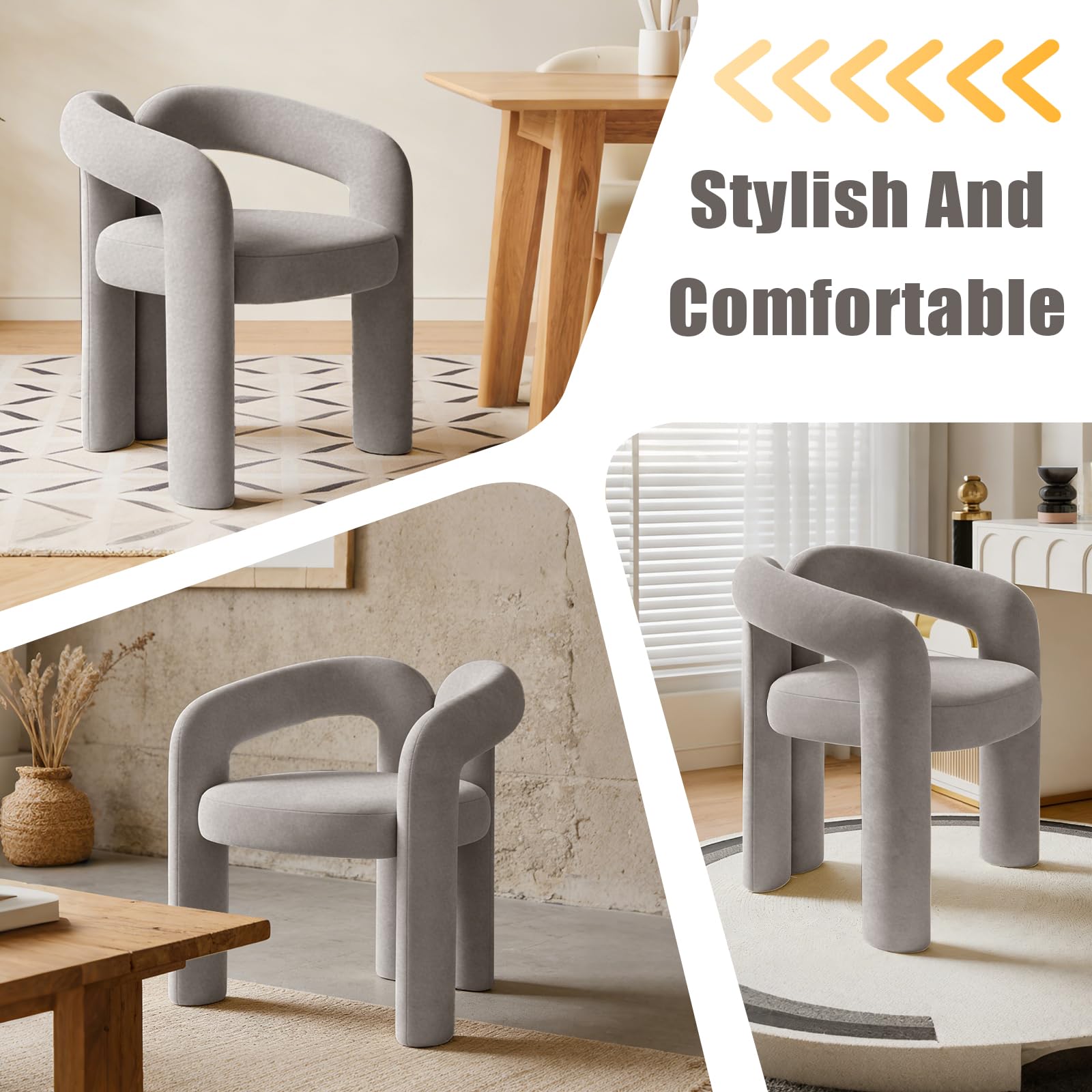 TWSOUL Schminkhocker, Schminkstuhl, Make-up-Stuhl, Samt Creme Armlehnstuhl Esszimmerstuhl Bürostuhl Freizeitstuhl Polsterstuhl Moderner skulpturaler Stuhl mit gebogener Armlehne, Metallrahmen (Grau)