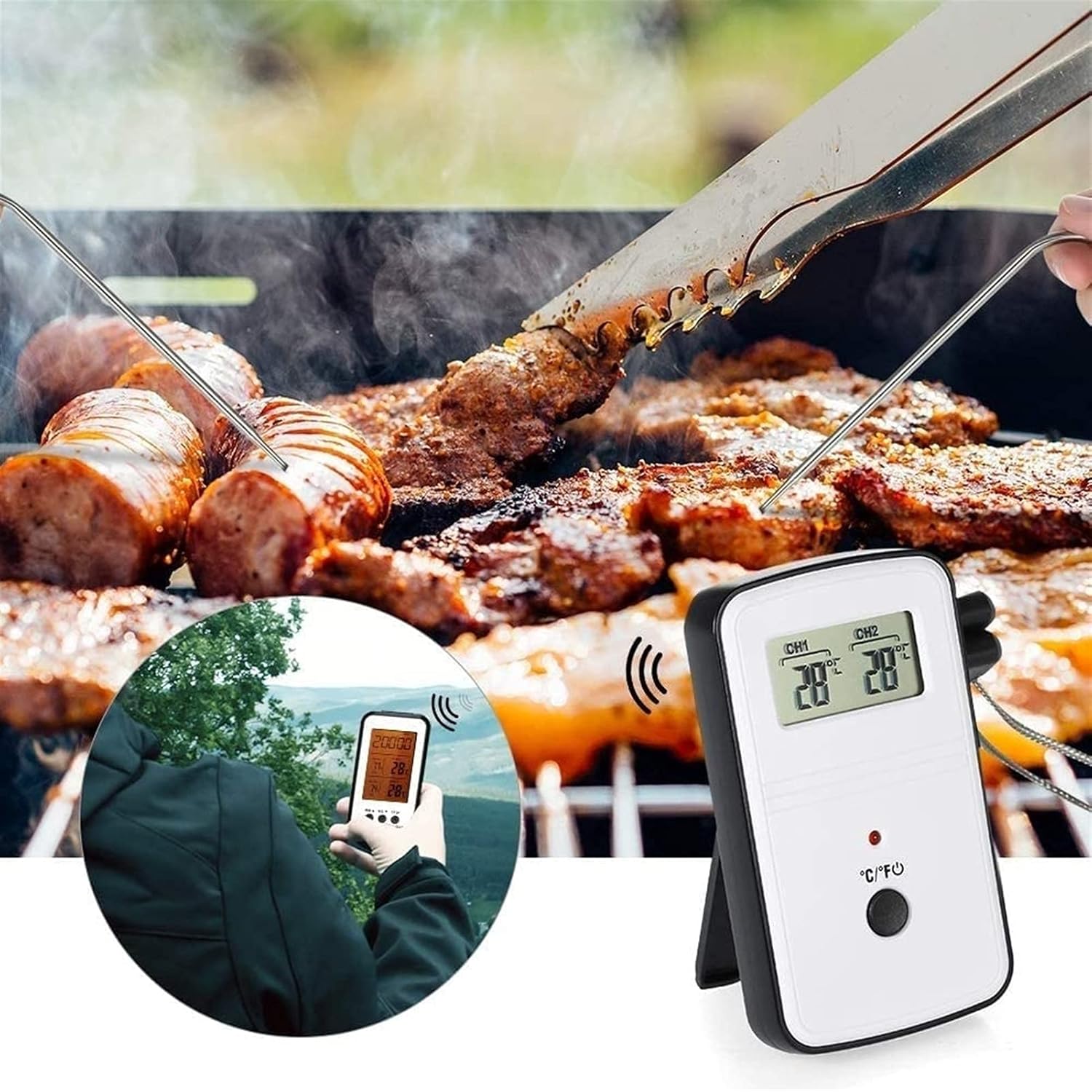 review Liusj JUnst Feiyx Kitchen Thermometer,Food Thermometer,Dual-Probe Wireless Digital Meat Thermometer,for Kitchen Grill BBQ Steak Water