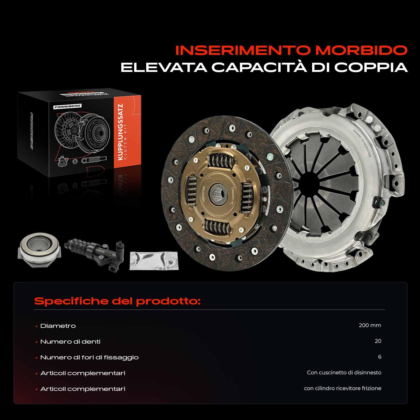 Frankberg Frizione Set frizione Compatibile con Punto Evo 199 Van 312 519 Grande Punto 199 Cono 955 Punto 199 Replace# 55208156
