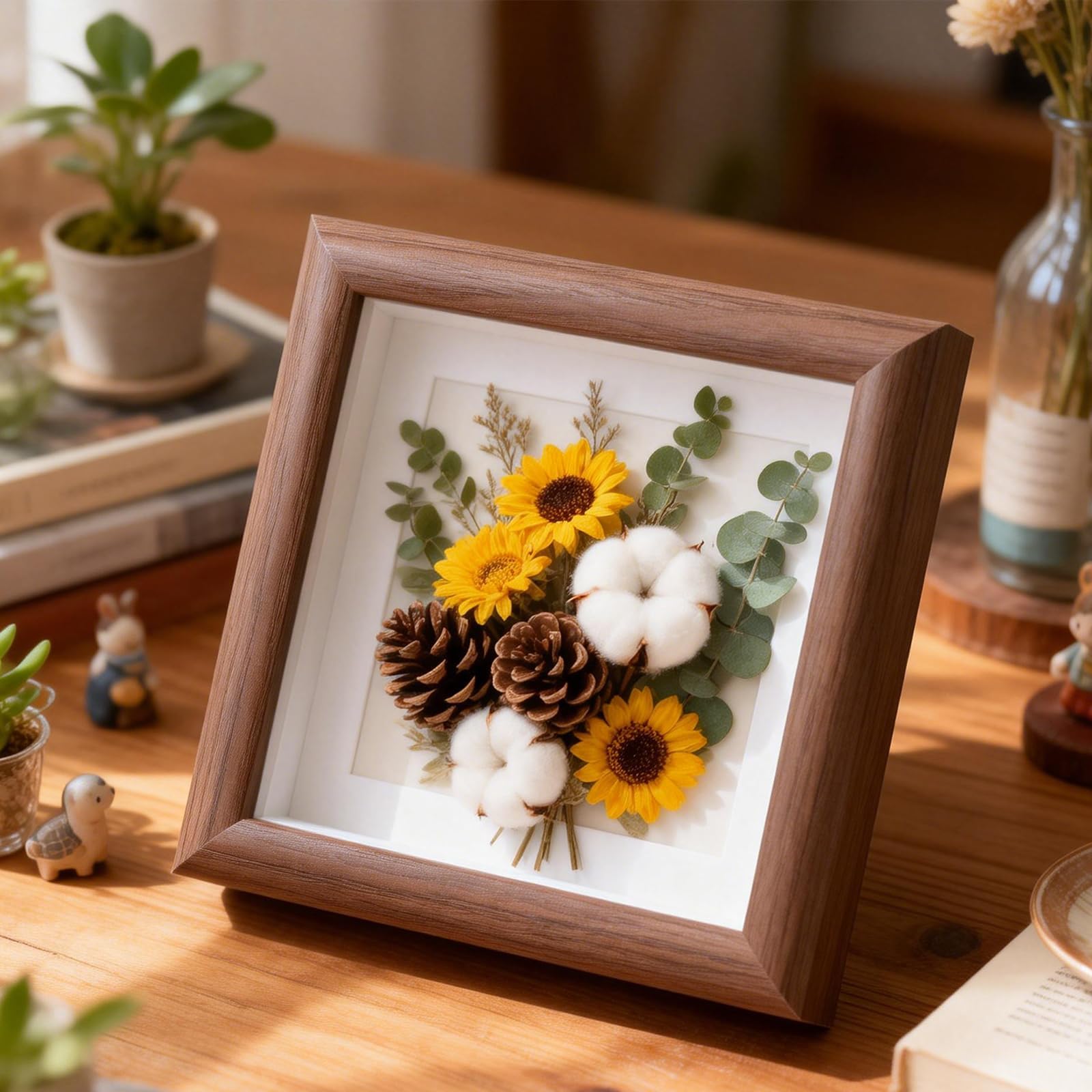 4'' Shadow Box Frame - Solid Wood Picture Frame - Sturdy Rustic Memory Box Display Case for Photos, Flower,Memorabilia, Medals, Wedding, Pins, Awards,Tickets and 3D Items