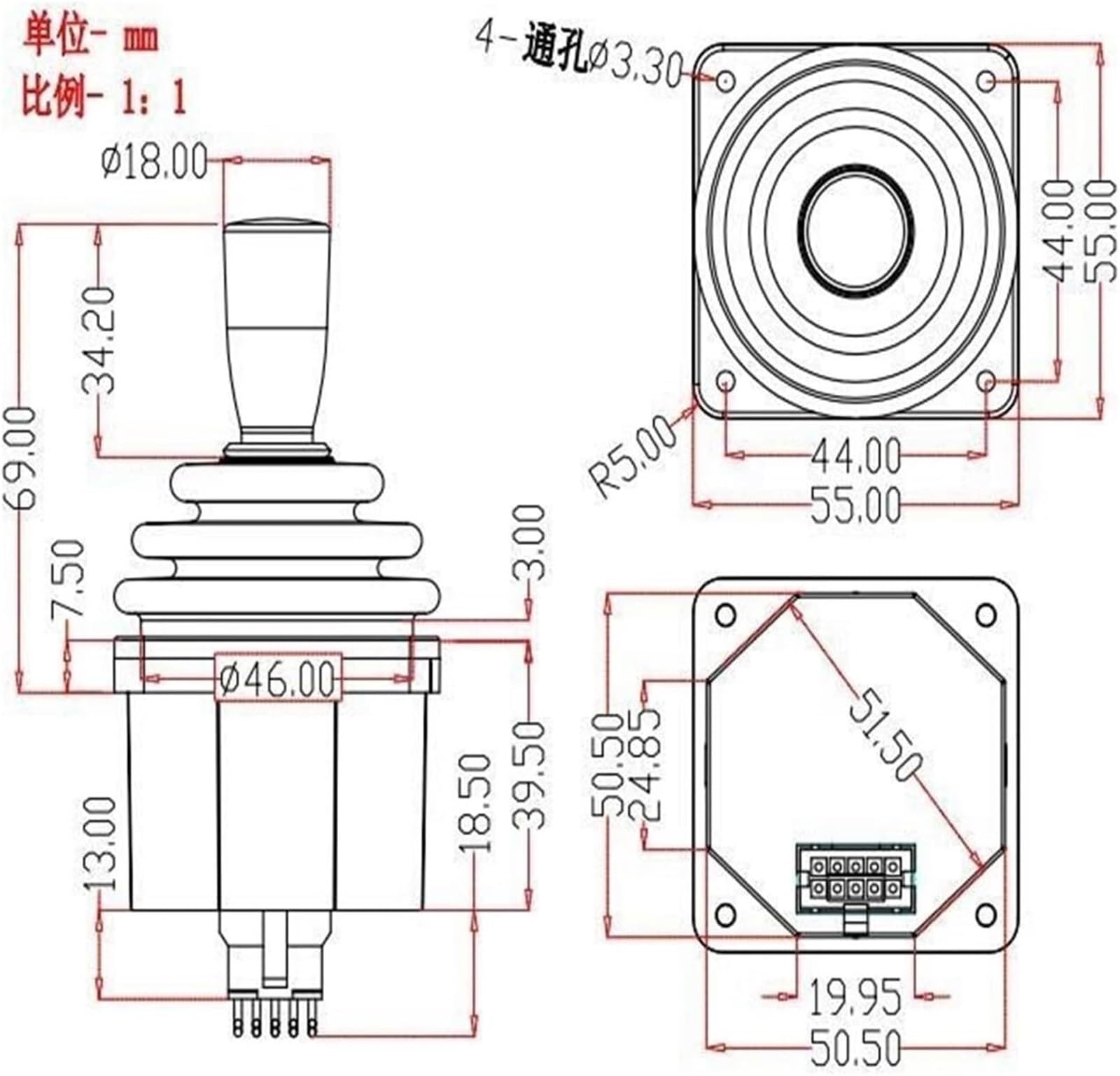 Joystick Joystick Przemysłowy Ze Sterowaniem Elektrycznym I Dwuosiowym Wahaczem Halla Z Ogranicznikiem Kołowym,dla generatora obrazów(Output 0-5V,5V,Circle)