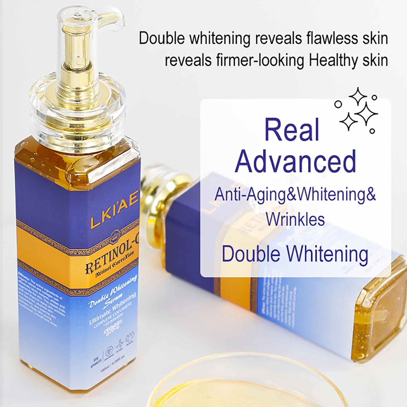 LKIAE Ultimate - Siero viso e corpo al retinolo doppio sbiancante, riduce rughe e macchie scure, idratante, nutriente, anti-invecchiamento, con collagene, estratto di lumaca, 180 ml (confezione da 3)