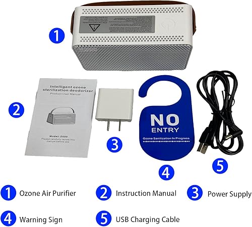 Miniatura 9 de ZLBAIGROK, generador de ozono portátil alimentado por USB, purificador de aire O3 desodorizador de salida de 500 mgh, área de cobertura de Fe