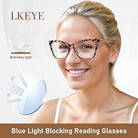 LKEYE Oversized Reading Glasses Women Cat Eye Computer Blue Light Blocking Reader Stylish Ladies Designer Fashion Large Unbreakable Eyewear 2pack Champagne Tortoise Pink LK6042 2.50+ Strength