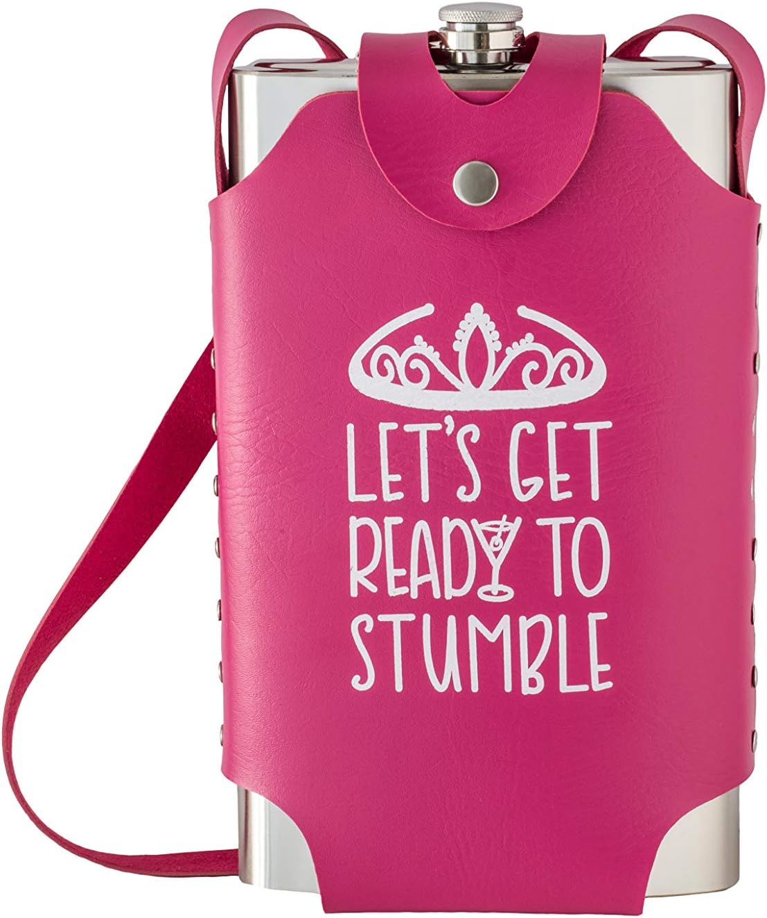Large Oversized 64 oz Stainless Steel Flask with Pink Strap (Get Ready To Stumble)