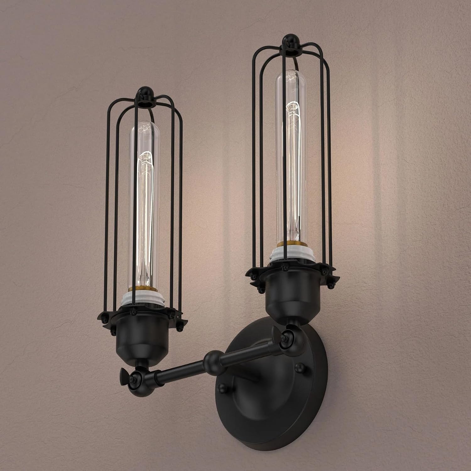 LEDMyPlace 2-Lights Bathroom Vanity Light Modern Matte Black Wall Lights for Kitchen Bedroom Living Room Hallway and Farmhouse, Decorative Wall Lamps Clear Glass Shade with Cage
