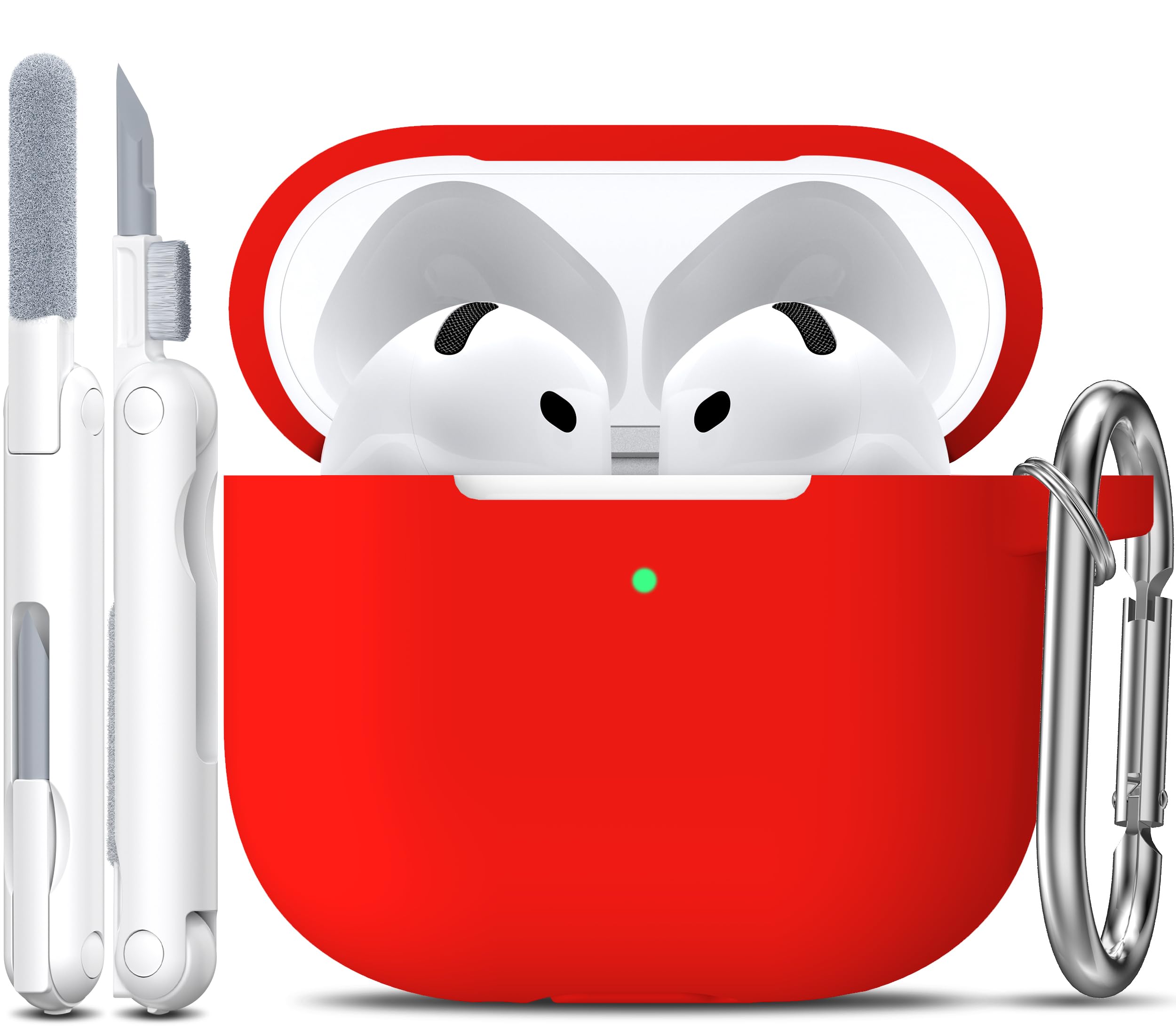 R-fun Funda para AirPods 4 con Kit de Limpieza, Case de Silicona Suave con Llavero, Funda Protectora Completa para Hombres y Mujeres, Compatible con Apple Latest Airpods 4th, Rojo