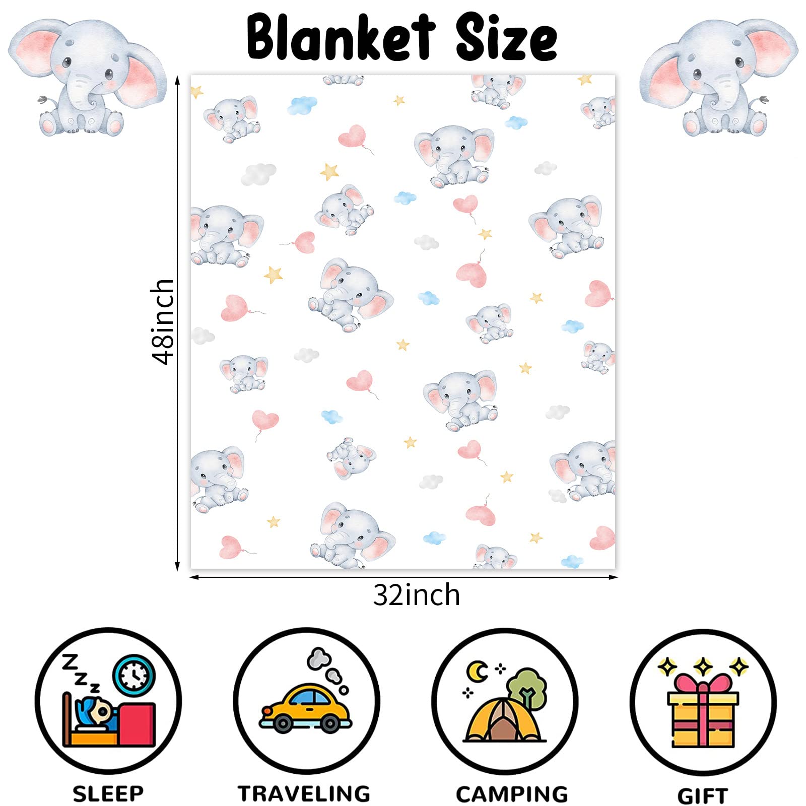 Lingqiang Elephant Baby Throw Blanket for Girls Soft Cozy Cute Plush Flannel Crib Nursery - Image 2