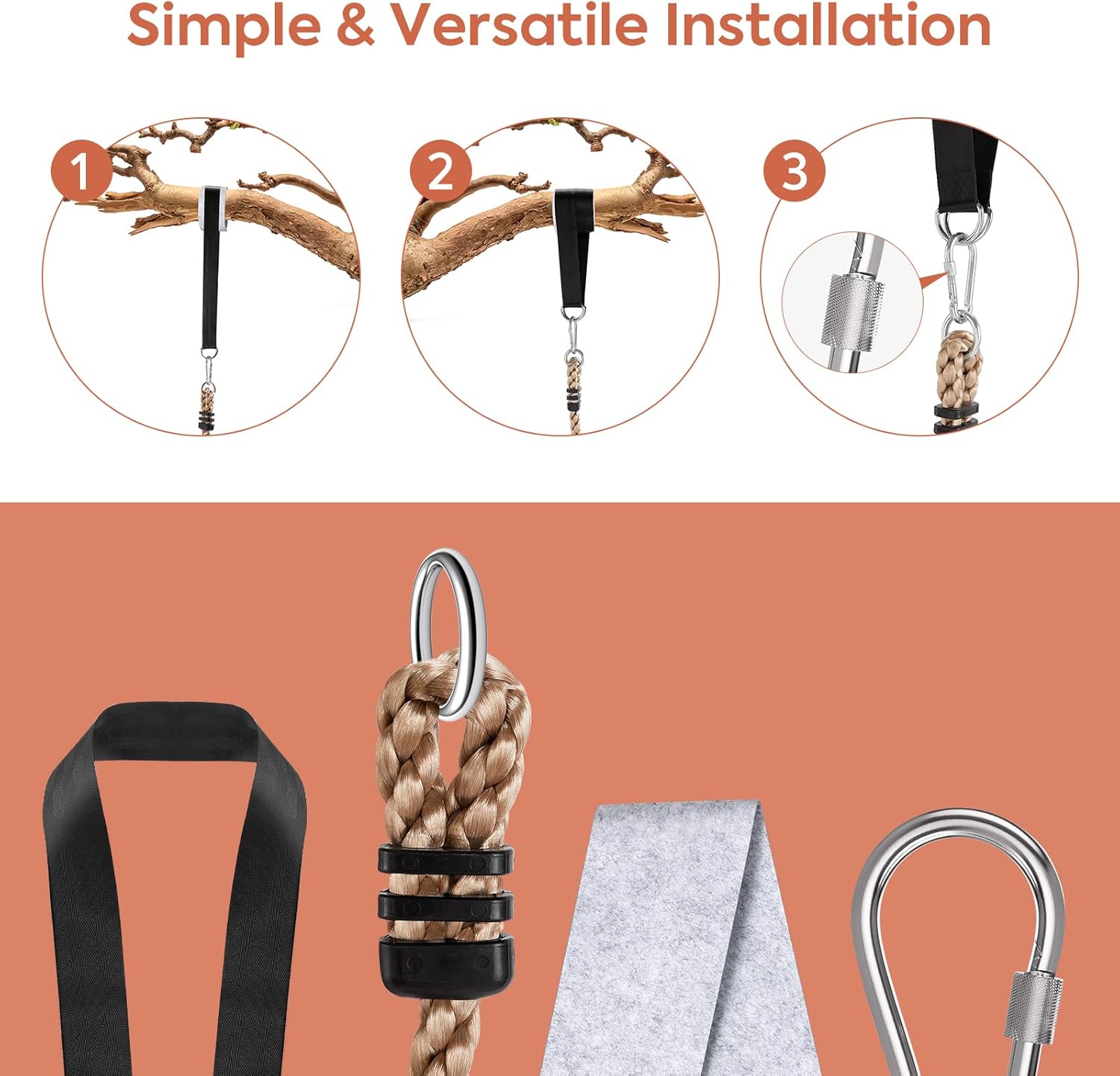 2-in-1 Wooden Disc Swing Set with Climbing Rope & 4 Platforms, 75IN Rope Kids Tree Swing with Straps&Carabiners for Outside Backyard, Playground,Tree House