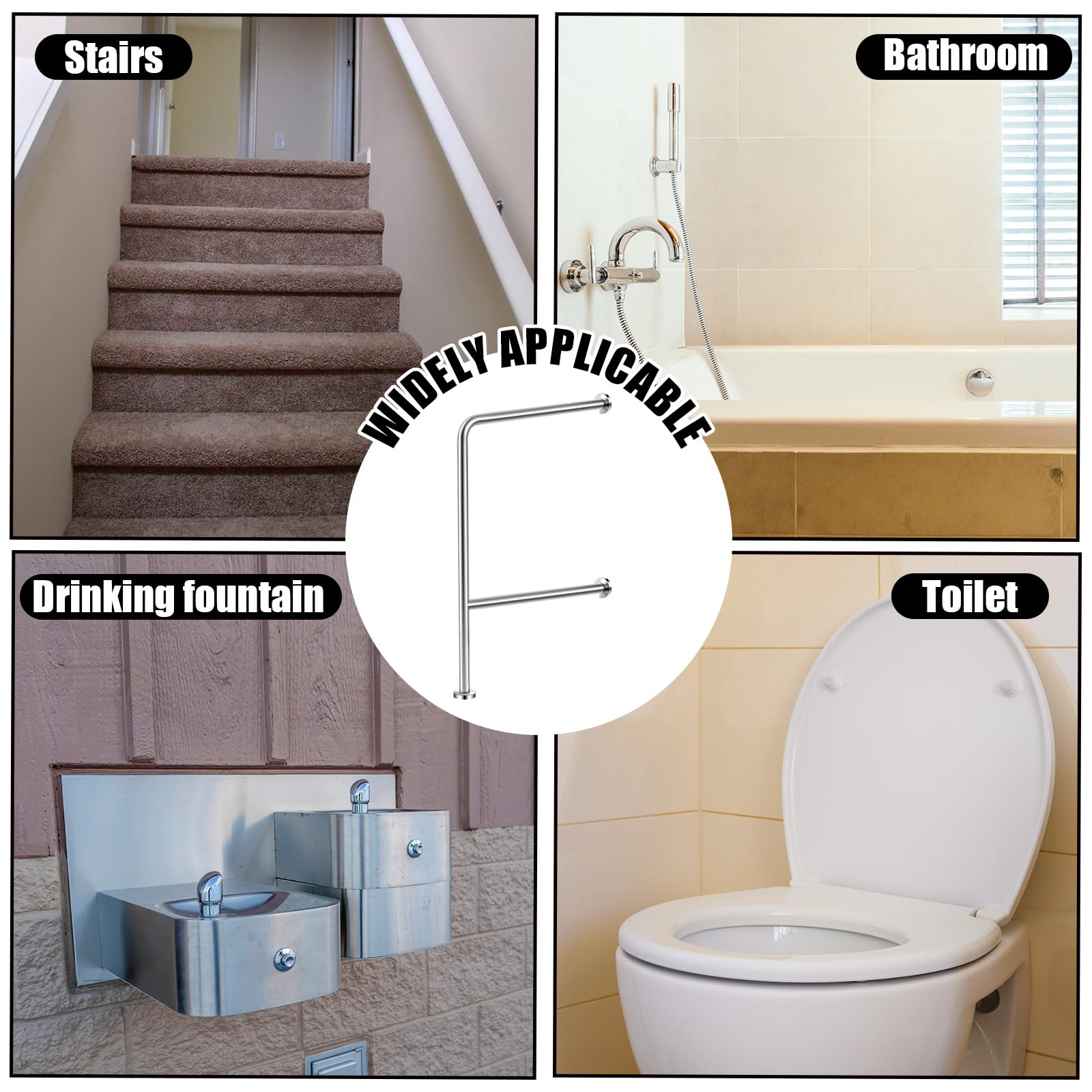 Zonon Maniglia di sicurezza da parete a pavimento, 61 x 83,8 cm, fontanelle in acciaio inox spazzolato, antiscivolo, design diviso, per bagno aree umide, disabili, anziani, donne incinte