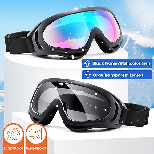 Miniatura 2 de MAMBAOUT - Paquete de 2 gafas de nieve para esquiar, gafas de snowboard para hombres, mujeres, jóvenes, niños o niñas