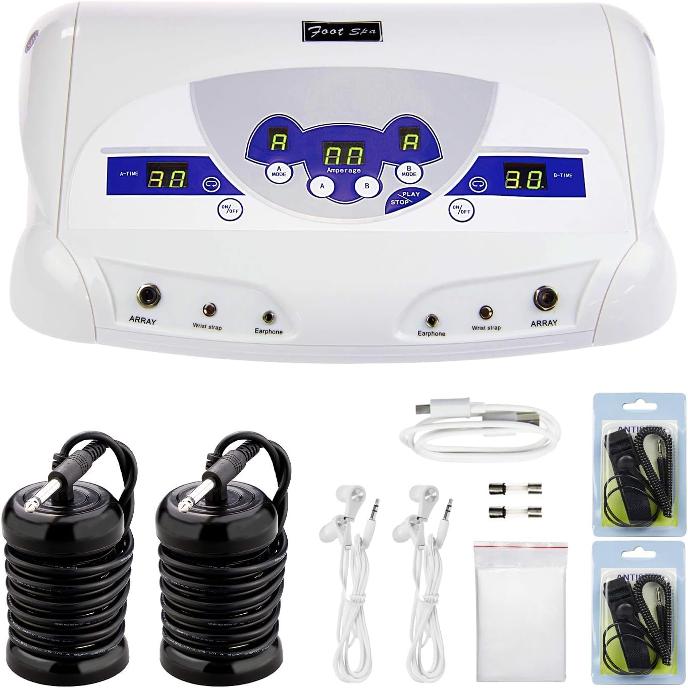 Ionic Foot Bath Detox Machine, Foot Detox Mahcine SPA for 2 Users with MP3 Music Player, Including 2 Earphones, 2 Wrist Straps, 2 Arrays, 5 Foot Basin Liners