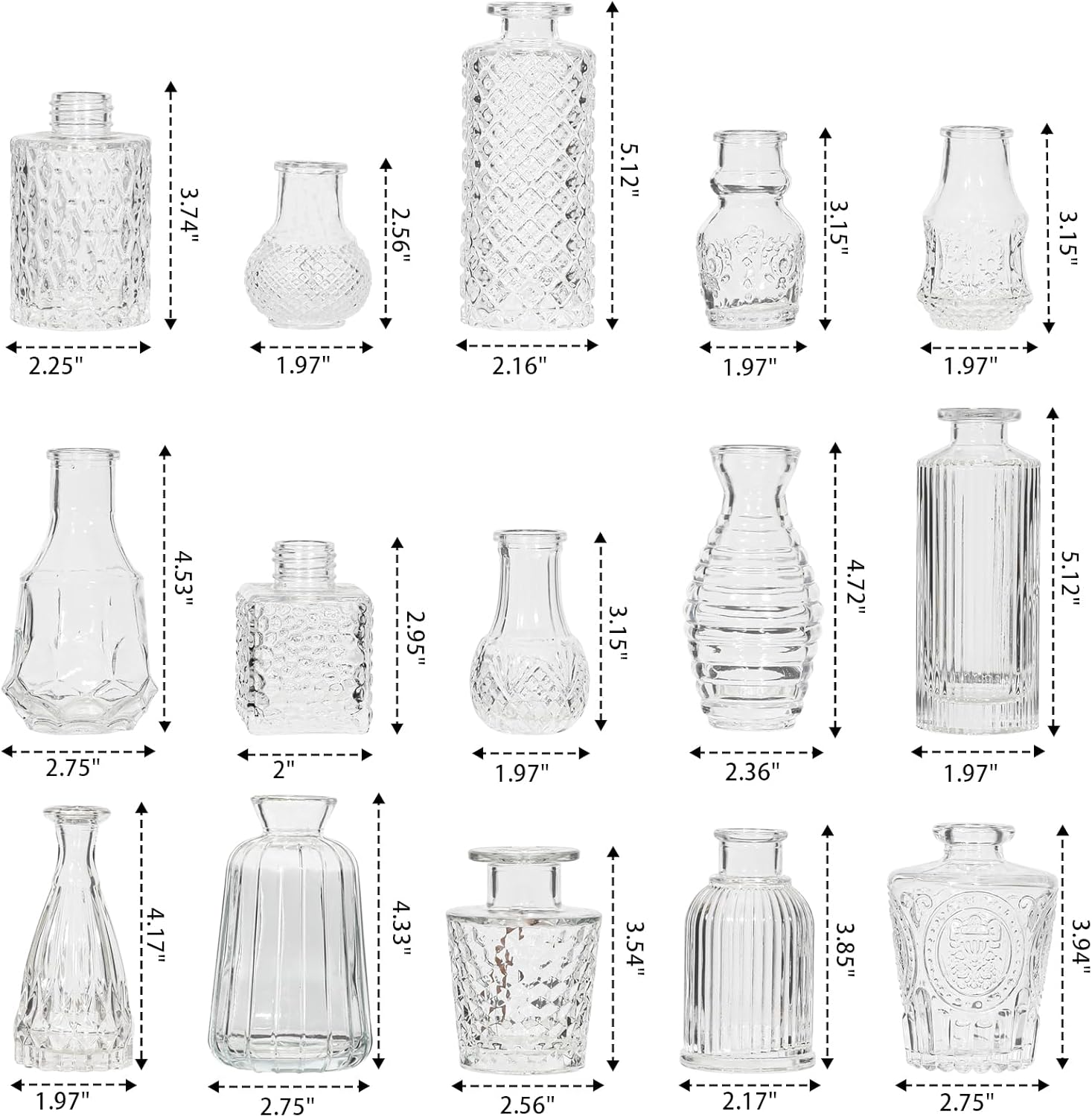 Glass Bud Vase Set of 32 Pcs, Small Glass Vases for Flowers, Clear Bud Vases in Bulk, Vintage Vases for Wedding Centerpieces, Wedding Decorations, Home Table Flower Decor