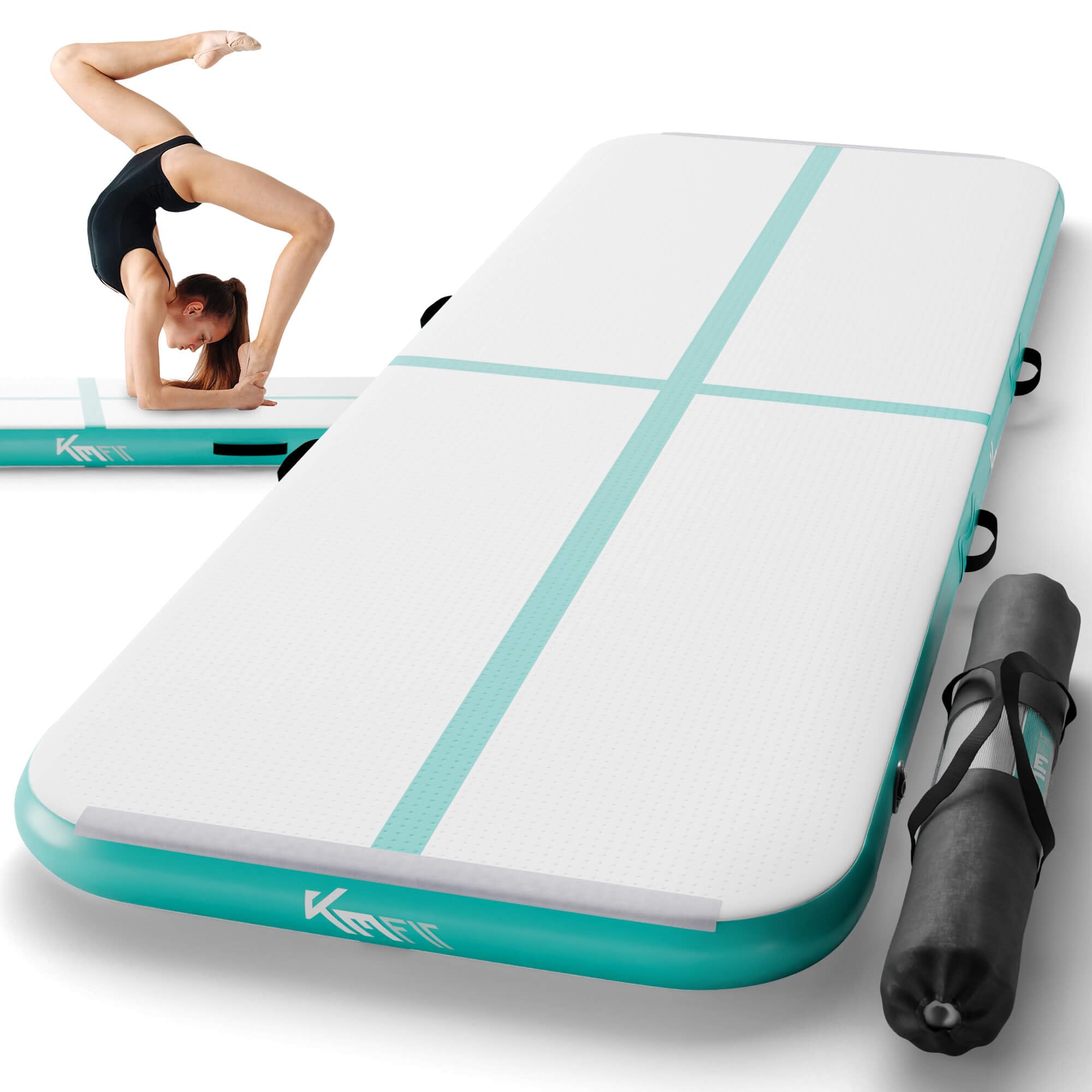 UVCMDUI Aufblasbare Matte Tumbling Track, Turnmatte Air Tracking Matte Trainingsmatte 1m Mit Elektrischer Pumpe, 10cm/20cm Dick Sportmatte Für Zuhause/Taumel/Turnhalle,Grün,1x0.6x0.2m