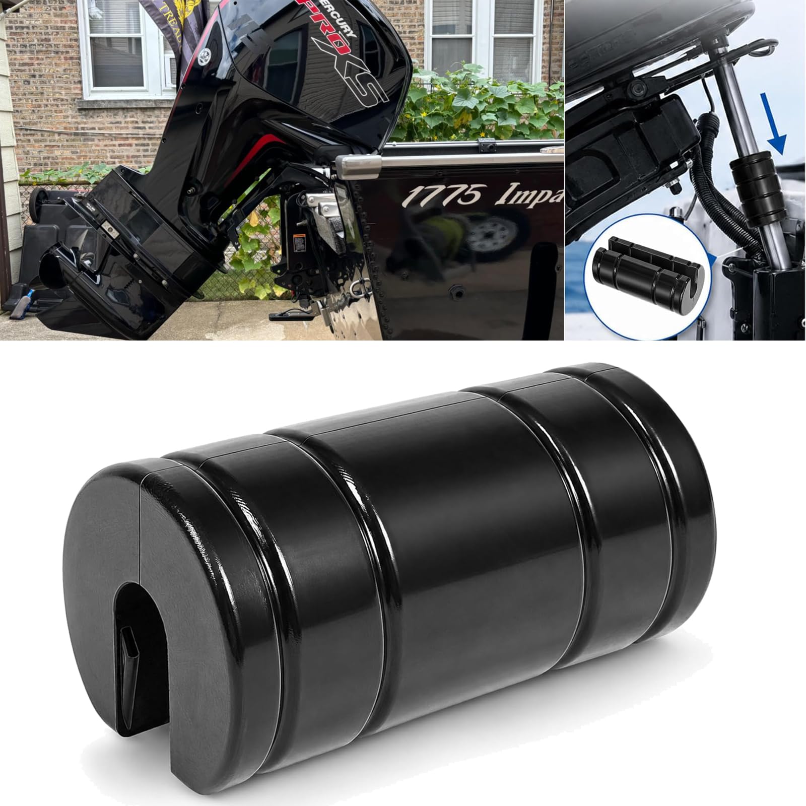 Transom Saver Supporto e Rimorchio MotoSerrature per Single Ram Fuoribordo Mercury Evinrude Johnson Yamaha Honda e Tohatsu Gomma Nero Supporto Universale Motore