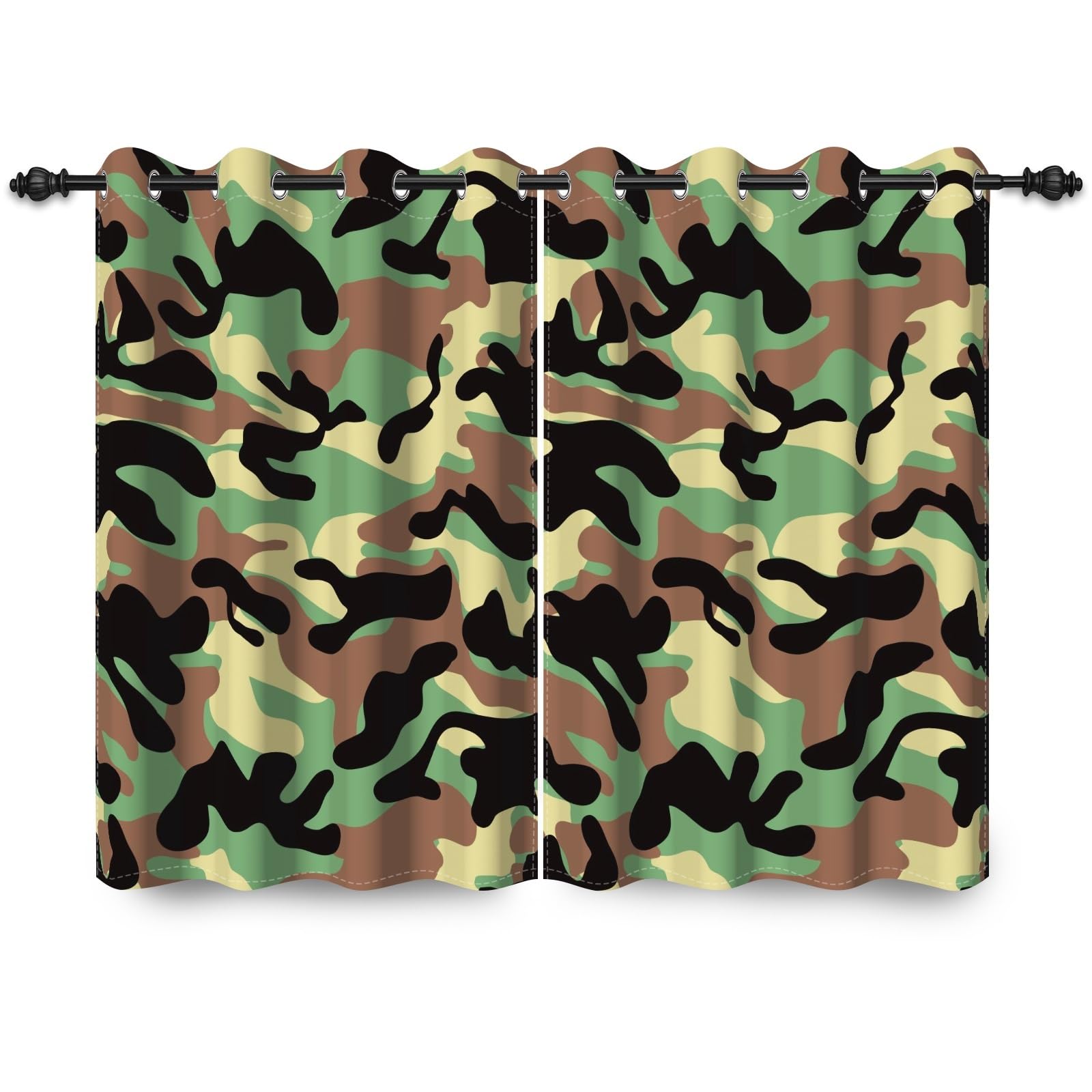 ggaimwf 135x245cm Camouflage Blackout Curtain Military Style Camo Army Thermal Insulated Room Dividers Grommet Window Drapes for Kids Boys Girls Teens Bedroom Living Room Kitchen,2 Panels