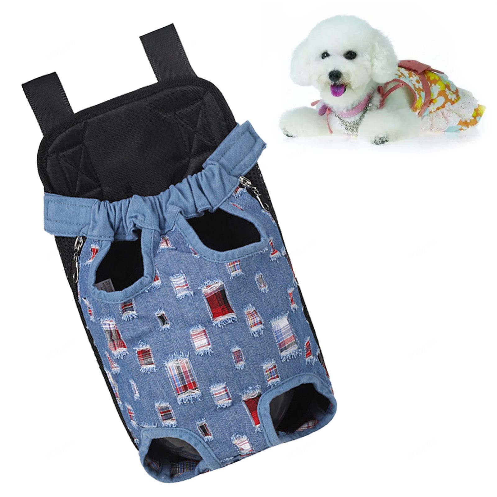 Zaino per Animali Domestici per Cani Gatti, Borsa per Il Trasporto Anteriore per Cani di Taglia Media e Piccola, Borsa per Il Trasporto del Cane sul Petto, Gambe Regolabili Fuori,L-Large