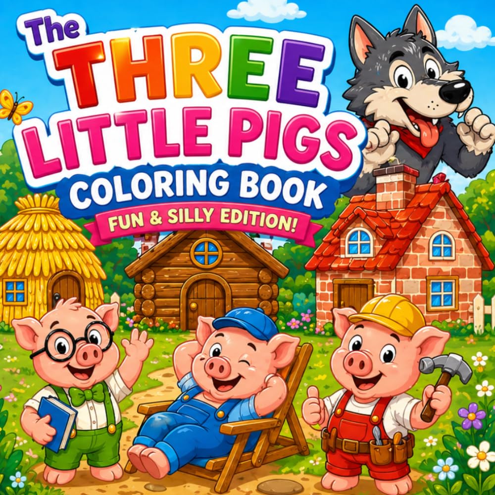 The Three Little Pigs Coloring Book: Cute and Easy Coloring Pages for Kids Ages 3–7: coloring book for kids ages 3 to 7, cute pig coloring pages for boys girls, coloring book animals